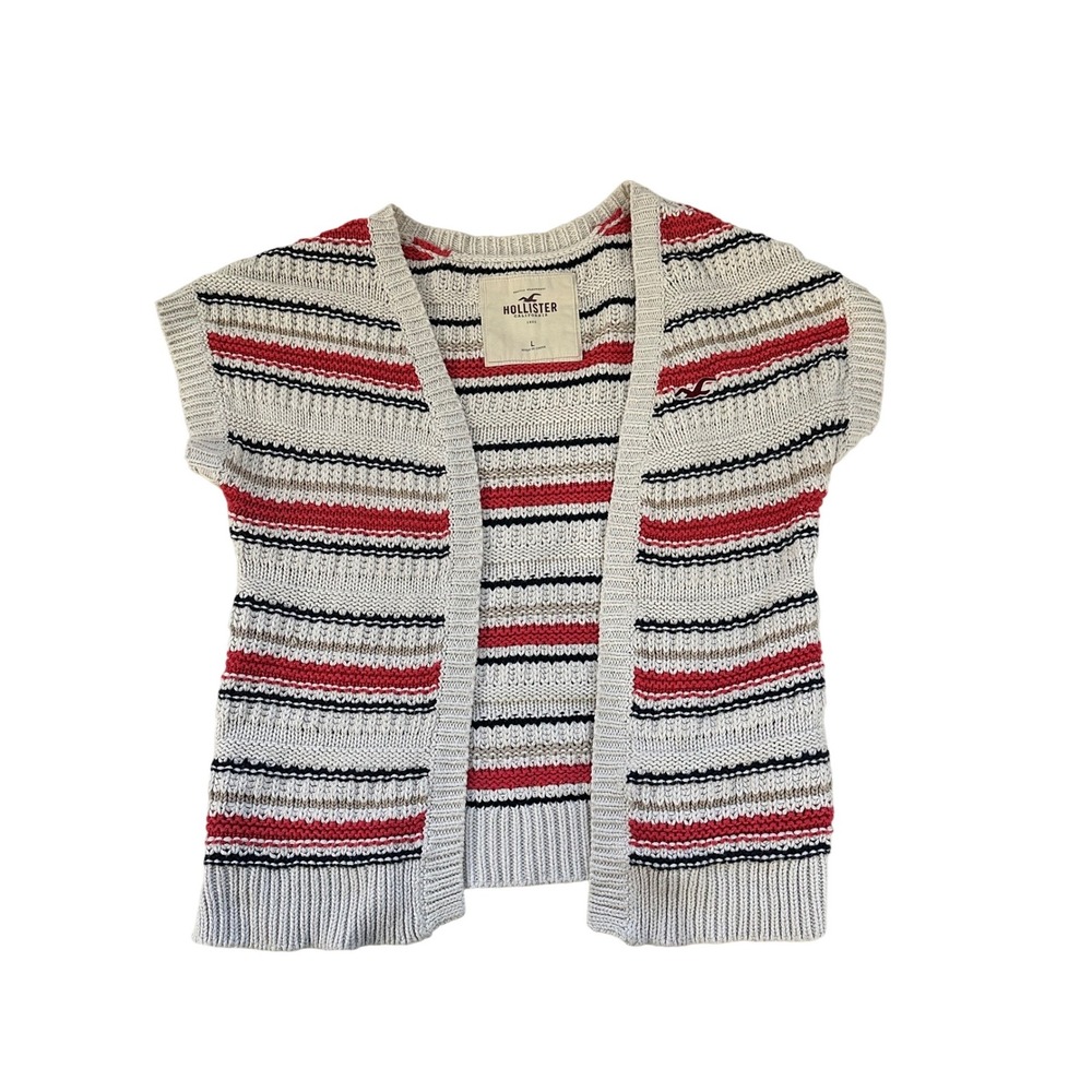 Hollister Open Front Knit Short Sleeve Striped‎ Cardigan Sweater Large
